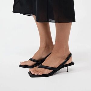 St. Agni black sling back thong heel